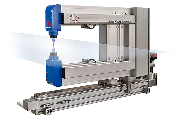 Two-sided thickness measurement for fast measurements or fluttering material