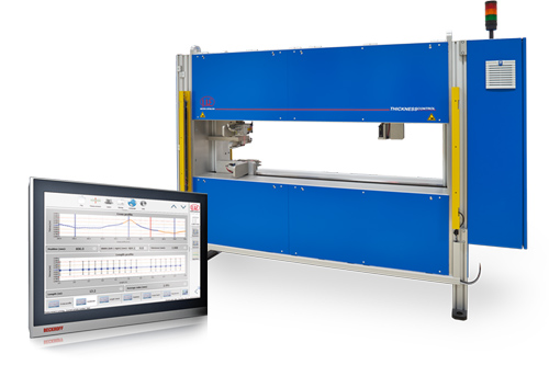 Measuring system for thickness and width measurements of metal strips 